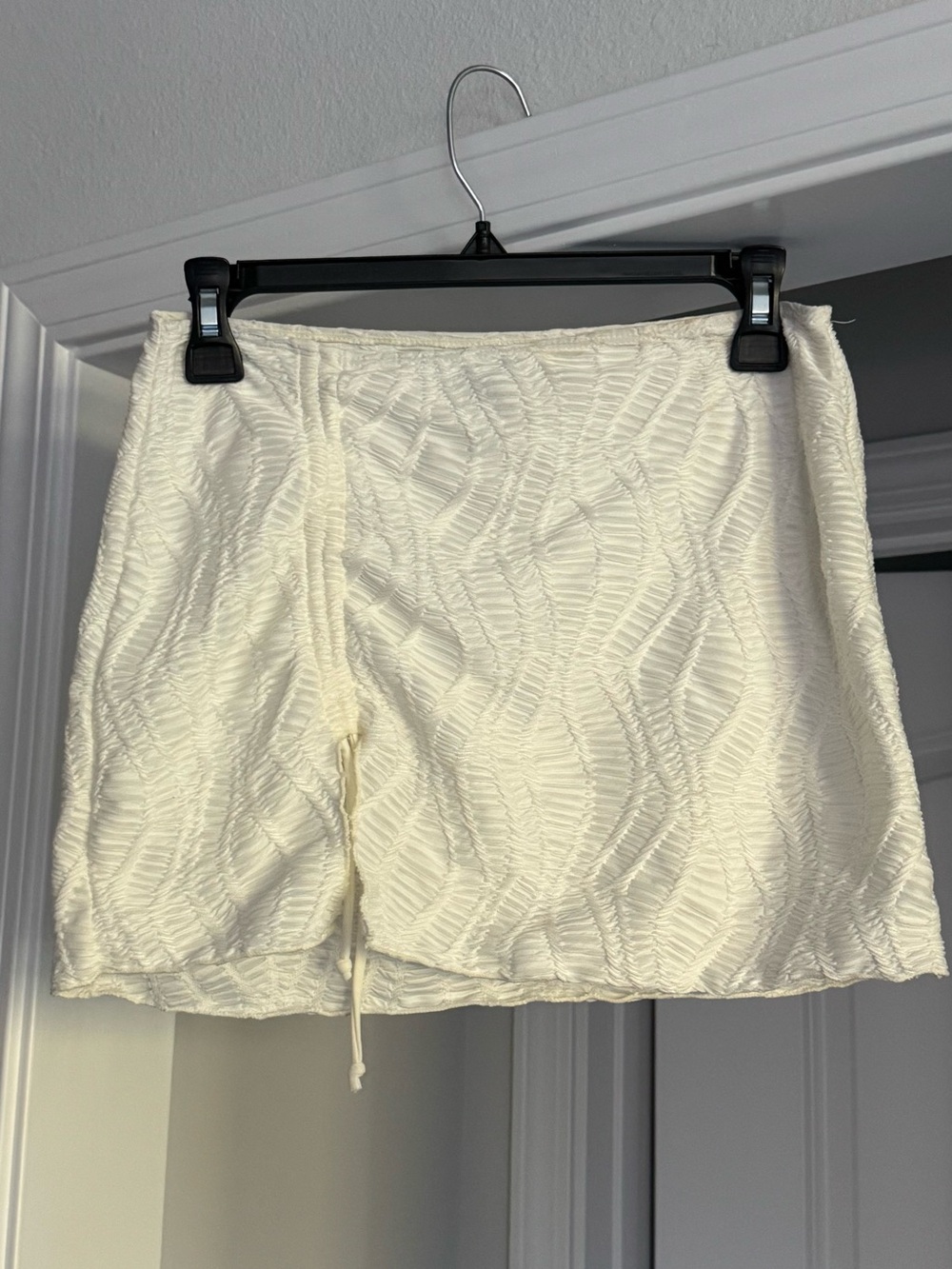 Women's Cream Textured Drawstring bathing suit cover up skirt